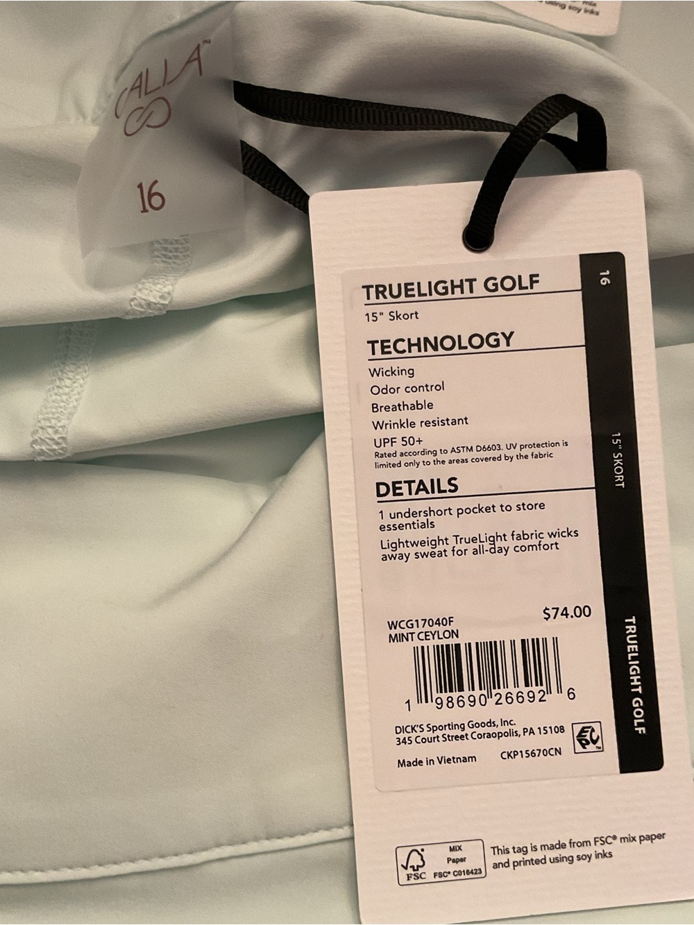 Calia Pale Mint Athletic Golf Skort with Side Pocket, size 16, NWT - Picture 5 of 6